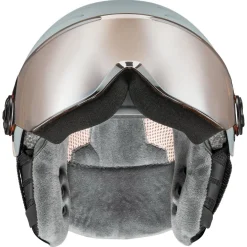Uvex Rocket JR Visor, skihjelm med visir, junior, lysegrå/lyserød